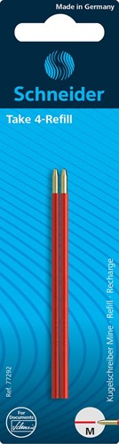 Schneider balpenvulling Take 4, rood, etui van 2 stuks