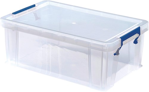 Bankers Box boîte de rangement 10 litres,transparent avec poignées bleues, set de 4 pcs emb en carton