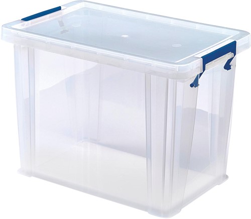 Bankers Box boîte de rangement 18,5 litres, transparent avec poignées bleues, emballée individ. en carton
