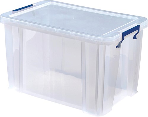Bankers Box boîte de rangement 26 litres, transparent avec poignées bleues, emballée individ. en carton