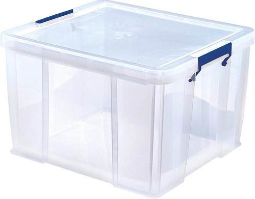 Bankers Box boîte de rangement 48 litres, transparent avec poignées bleues, emballée individ. en carton