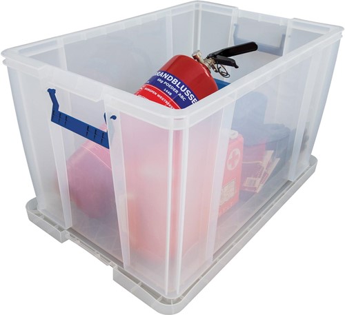 Bankers Box boîte de rangement 85 litres, transparent avec poignées bleues, emballée individ. en carton-1