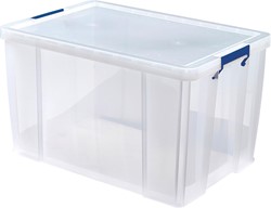 Bankers Box boîte de rangement 85 litres, transparent avec poignées bleues, emballée individ. en carton