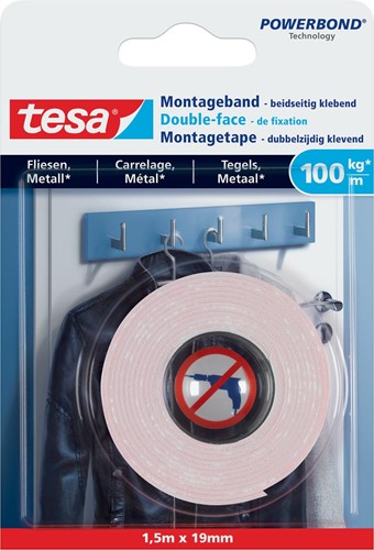 Powerbond double face de montage Carrelage et Métal, 19 mm x 1,5 m