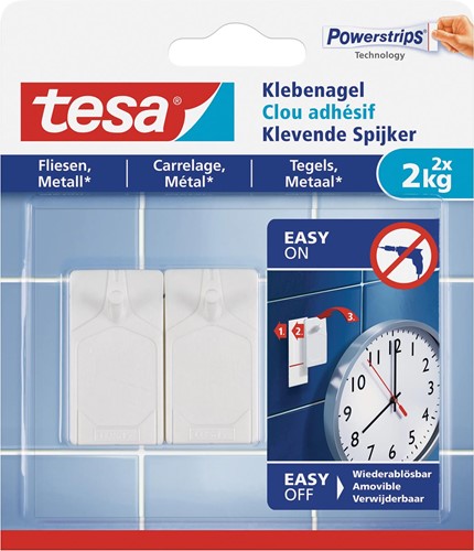 Tesa clou adhésive pour carrelage et métal, supporte 2 kg, bilster de 2 pièces 2 Stuk