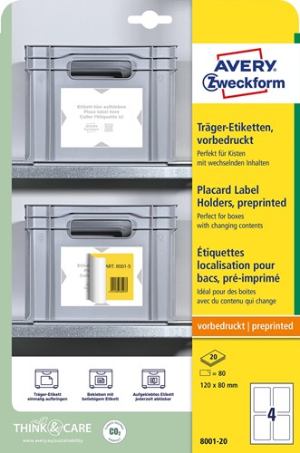Avery étiquette de positionnement pré-imprimée, ft 120 x 80 mm, blanc, paquet de 20 étiquettes