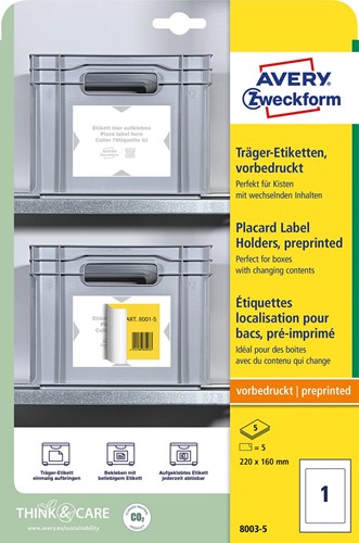 Avery positioneeretiket voorbedrukt, ft 220 x 160 mm, wit, pak van 5 etiketten