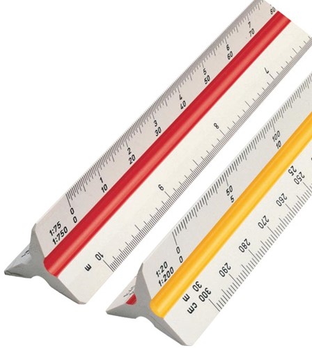 Rotring echelle de réduction, 3 faces 1:20; 1:25; 1:50; 1:75; 1:100 en 1:125
