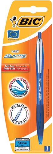 Bic stylo bille Atlantis Soft, pointe 1 mm, bleu, sous blister 1 Stuk