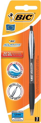 Bic stylo bille Atlantis Soft, pointe 1 mm, noir, sous blister 1 Stuk