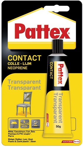 Pattex contactlijm Transparant, tube van 50 g, op blister 1 Stuk