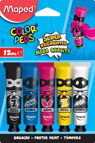 Maped plakkaatverf Color'Peps, 12 ml, 5 tubes op blister