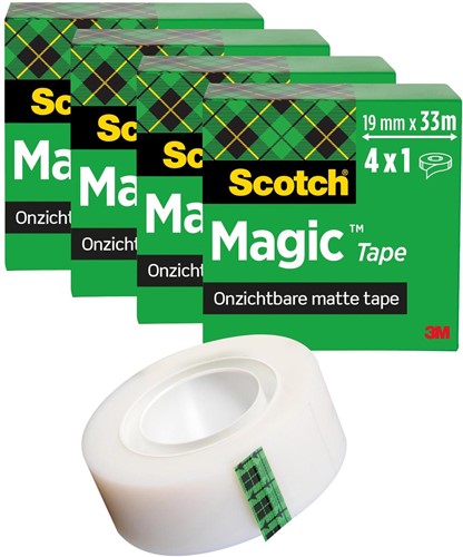 Scotch Magic Tape ruban adhésif ft 19 mm x 33 m, paquet de 4 rouleaux