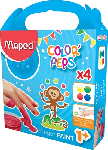 Maped vingerverf Color'Peps Early Age, doos van 4 potjes van 80 ml in geassorteerde kleuren 4 Stuk