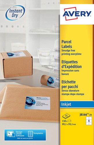 Etiket Avery J8166-25 99.1x93.1mm wit 150stuks 25 Vel