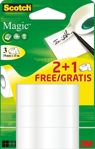 Scotch ruban adhésif Magic, ft 19 mm x 15 m, 2 + 1 gratuit 3 Stuk
