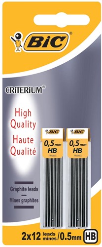 Bic Criterium potloodstiften, 0,5 mm, HB, blister van 2 etuis van 12 stuks 2 Stuk