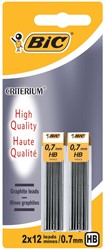 Bic criterium mines, 0,7 mm, HB, blister de 2 etuis de 12 pièces