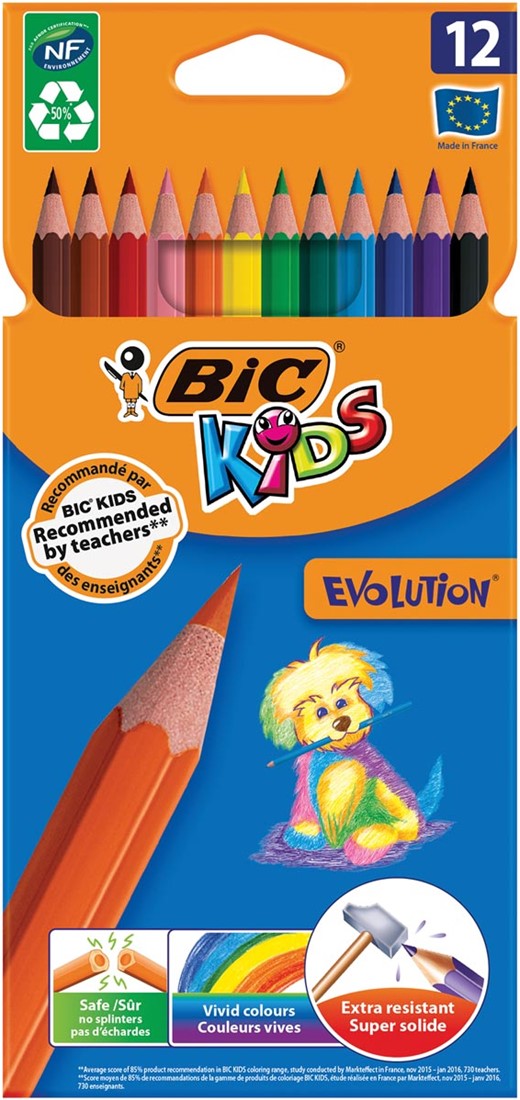 Bic Kids crayon de couleur Ecolutions Evolution 12 crayons en étui cartonné  Meyer