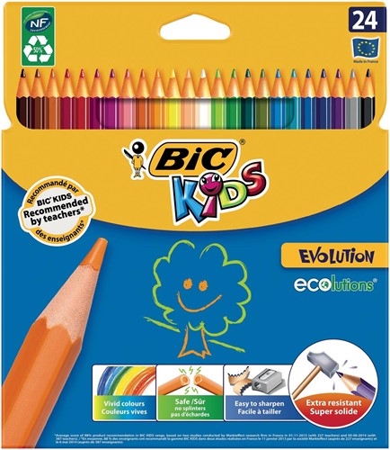 Bic Kids crayon de couleur Ecolutions Evolution, étui cartonné de 24 crayons