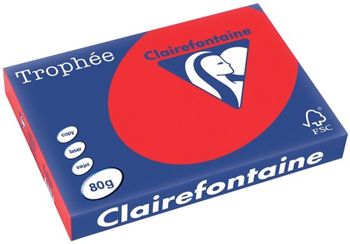 Clairefontaine Trophée Intens, papier couleur, A3, 80 g, 500 feuilles, rouge corail