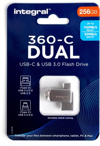 Integral 360-C Dual clé USB-C & USB 3.0, 256 Go