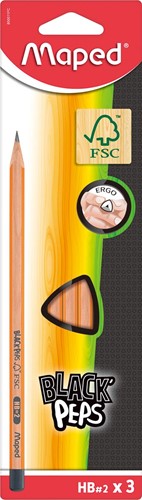 Maped potlood Black'Peps HB, blister van 3 stuks, zonder gum
