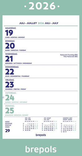 Brepols wand-week kalender op schild, 2026