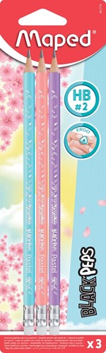 Maped crayon Black'Peps Pastel, avec gomme, blister de 3 pièces