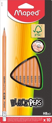 Maped Black'Peps crayon HB, avec gomme, étui brochable cartonné de 10 pièces