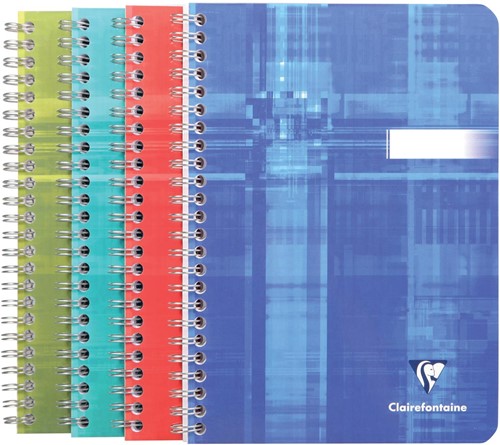 Clairefontaine cahier ft 14,8 x 21 cm, 180 pages, gelijnd, reliure spiralé, couleurs assorties