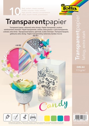 Folia transparent papier, 115 g, ft 21 x 29,7 cm, A4, couleurs assorties, paquet de 10 feuilles