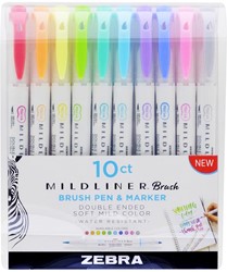 ZEBRA MILDLINER feutre pinceau et fineliner, étui de10 pièces, en couleurs assorties