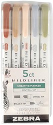 ZEBRA MILDLINER surligneur à deux pointes, Neutral, étui de 5 pièces, en couleurs assorties