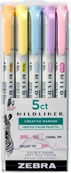 ZEBRA MILDLINER surligneur à deux pointes, Gentle, étui de 5 pièces, en couleurs assorties