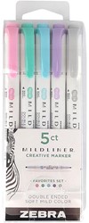 ZEBRA MILDLINER surligneur à deux pointes, Favorites, étui de 5 pièces, en couleurs assorties