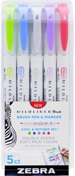 ZEBRA MILDLINER feutre pinceau et fineliner, Cool et Refined, étui de 5 pièces, en couleurs assorties