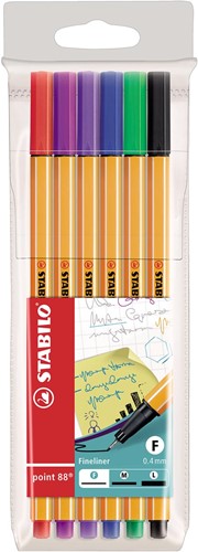 STABILO point 88 fineliner, étui de 6 pièces en couleurs assorties 6 Stuk