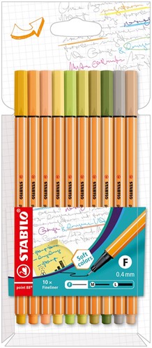 STABILO point 88 fineliner, kartonnen etui van 10 stuks in geassorteerde zachte kleuren 10 Stuk