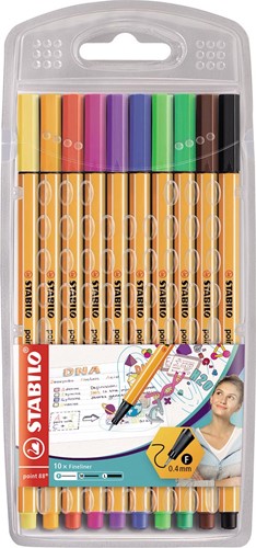 STABILO point 88 fineliner, étui de 10 pièces en couleurs assorties 10 Stuk