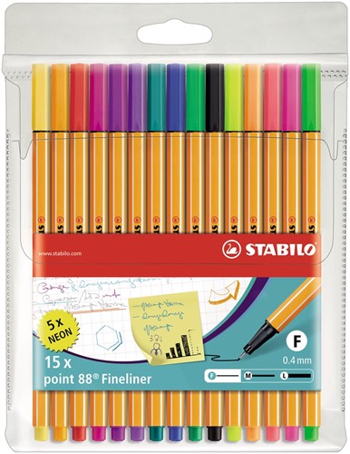 STABILO point 88 fineliner, etui van 15 stuks in geassorteerde kleuren 15 Stuk