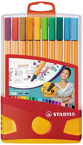 STABILO point 88 fineliner, Colorparade, boîte rouge-orange, 20 pièces en couleurs assorties 20 Stuk