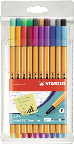 STABILO point 88 fineliner, étui de 20 pièces en couleurs assorties