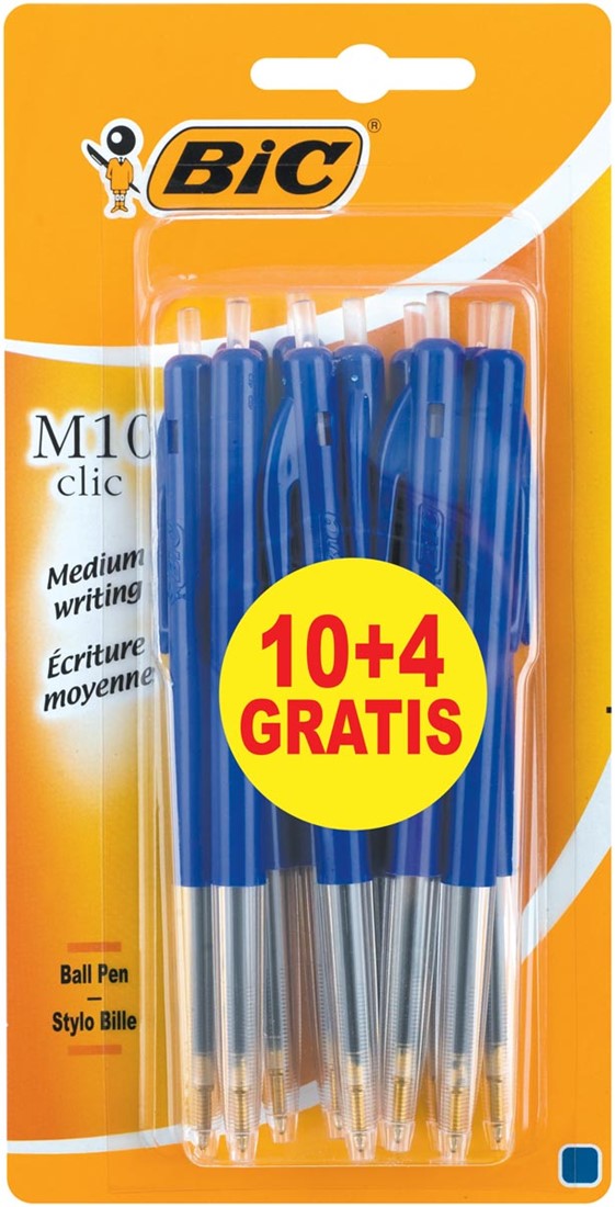 Bic stylo bille M10 Clic, pointe moyenne, bleu, blister de 2 pièces