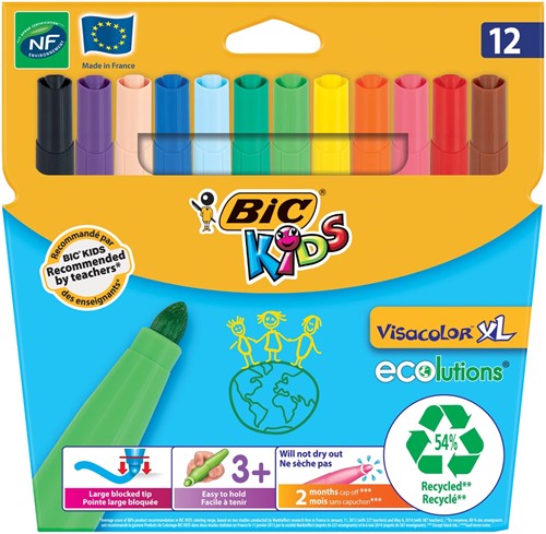 Bic Kids Feutre Visacolor XL Ecolutions 12 feutres en étui cartonné