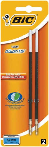 Bic recharges pour stylo bille Atlantis bleu, largeur de trait 1 mm, blister de 2 pièces