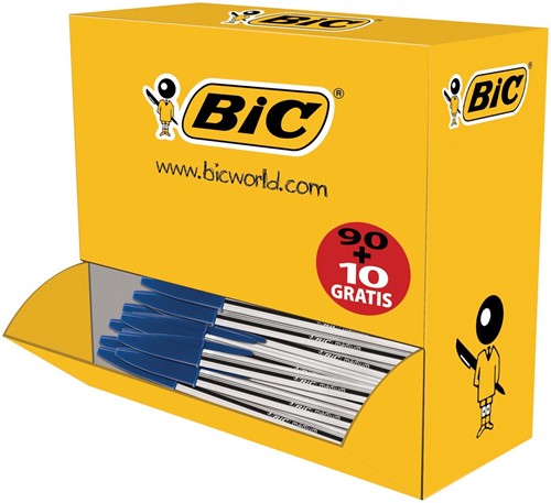 Bic stylo bille Cristal Medium, offre spéciale 90 + 10 gratuit, bleu 100 Stuk