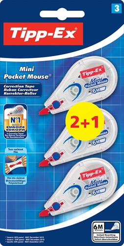 Tipp-Ex correctieroller Mini Pocket Mouse, blister met 2 + 1 gratis 3 Stuk