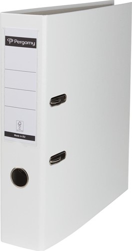 Pergamy classeur, pour ft A4, en carton recouvert de PP, sans bord de protection, dos de 7,5 cm, blanc