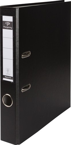 Pergamy classeur, pour ft A4, en carton recouvert de PP, sans bord de protection, dos de 5 cm, noir